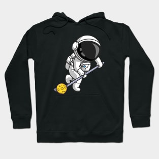 Cute Astronaut Playing Hockey Moon Cartoon Hoodie